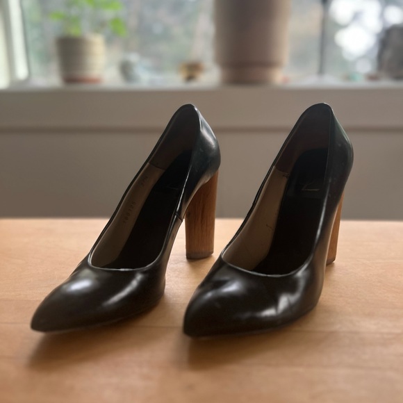 YSL Black Leather Pumps with Wooden Heel - Picture 7 of 9